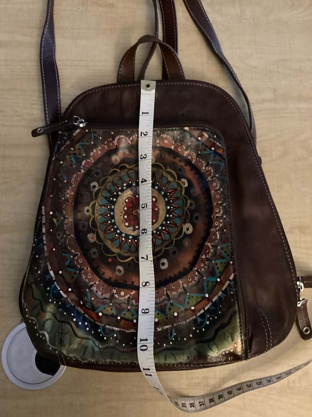 Mandala Embossed Genuine Leather Convertible Backpack Purse - Picture 7 of 7